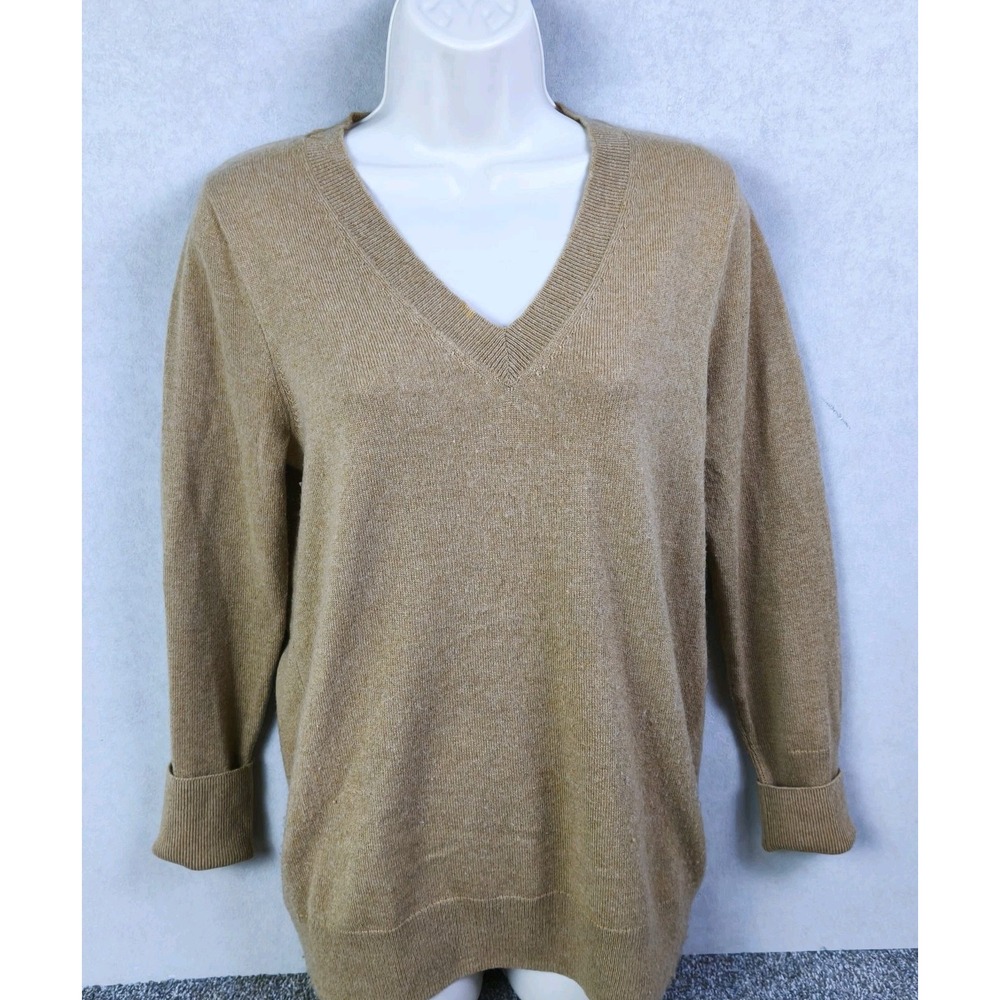 J Crew Italian Cashmere V Neck Sweater Womens Medium Tan